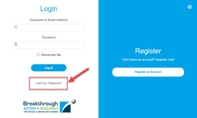 On the login screen, click on "Lost your password?" to receive a password reset email.