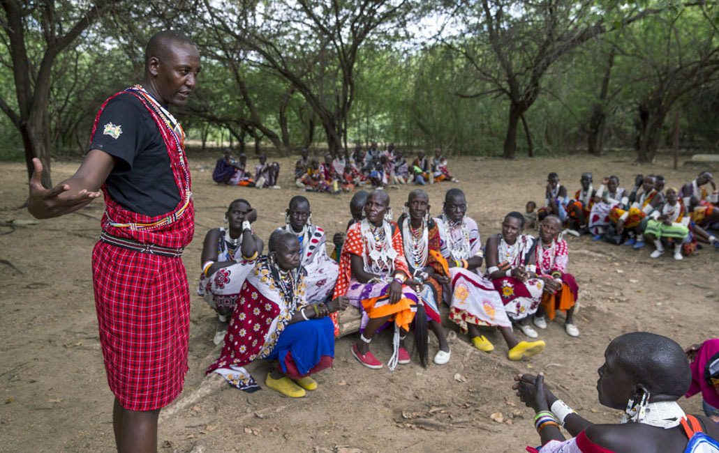 Maasai tribe elders and women gather for a forum