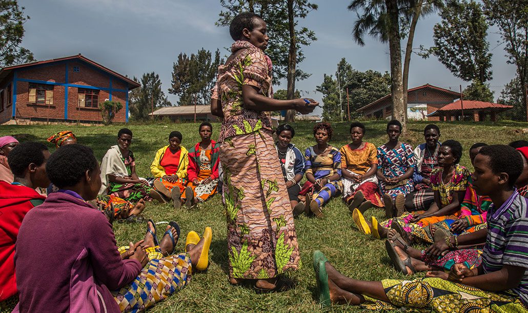 A women's focus group gathers in the Gicumbi District, Rwanda.