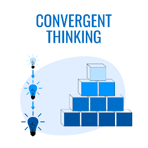 Convergent thinking equals neat pyramid of blocks