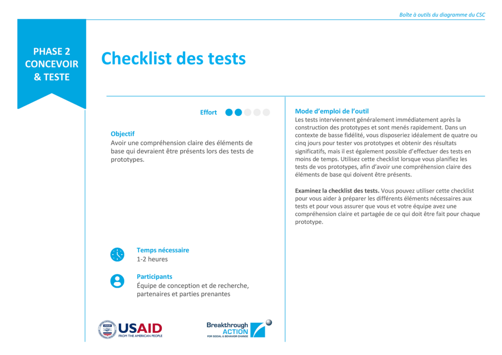 Checklist des tests