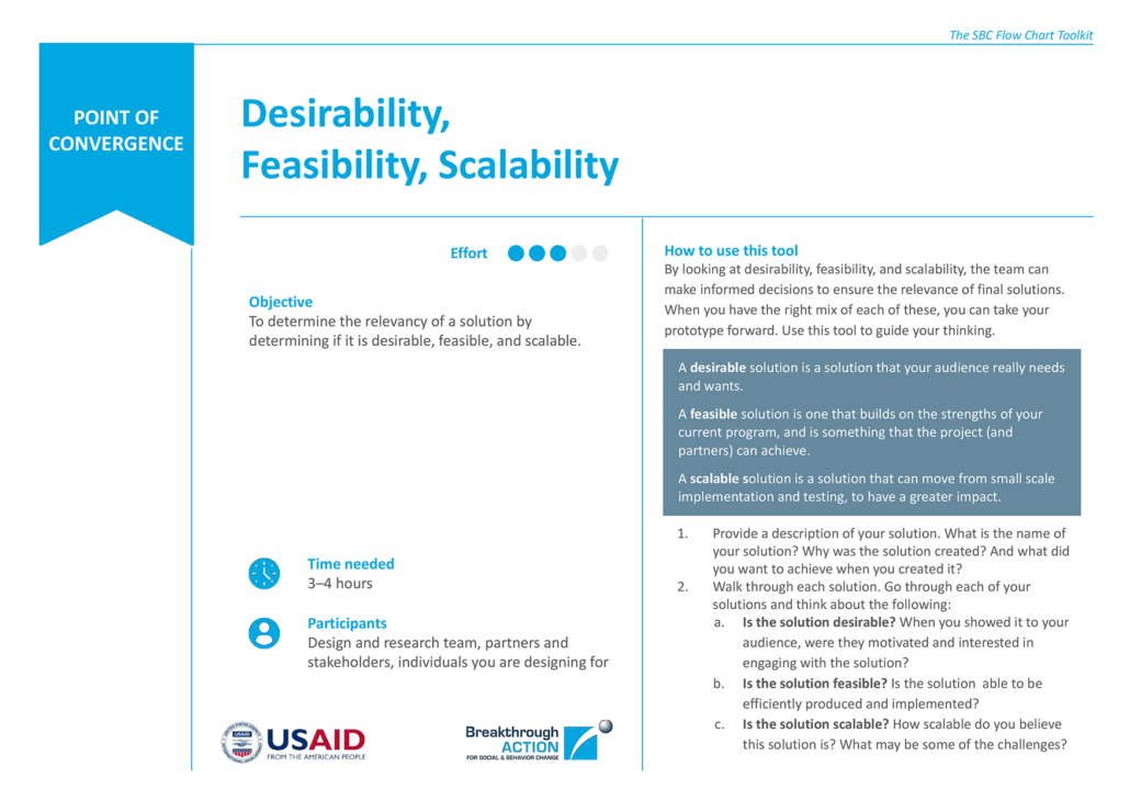 Desirability, Feasibility, Scalability