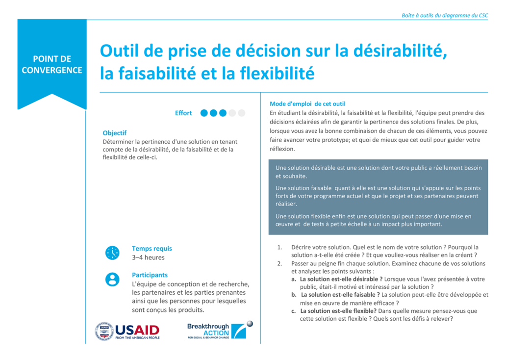 Outil de prise de décision sur la désirabilité, la faisabilité et la flexibilité