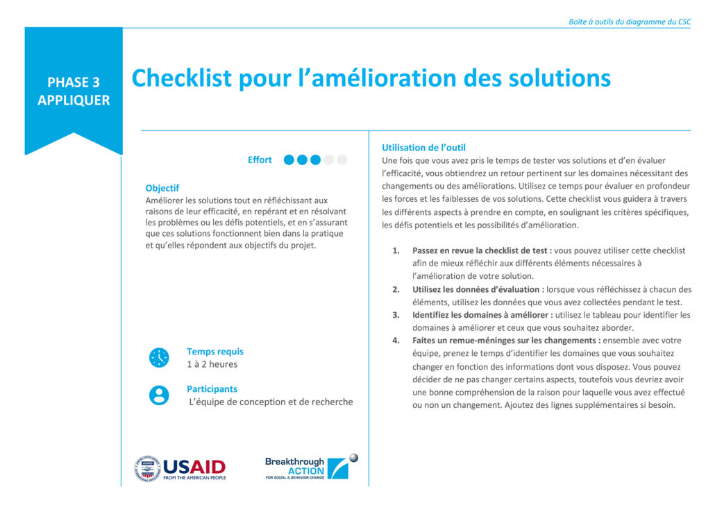 Checklist pour l'amélioration des solutions