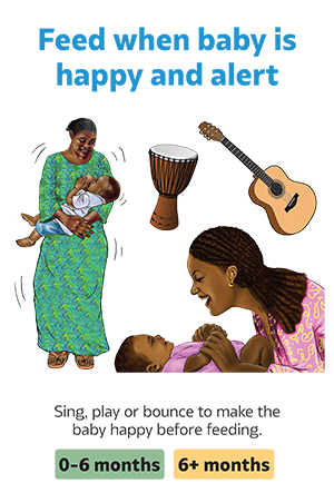 Coaxing strategy card, "Feed when baby is happy and alert"